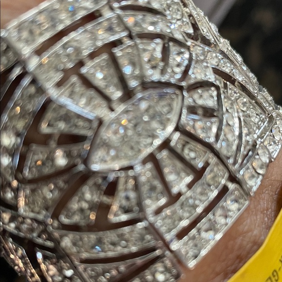 Silver Geometric Crystal Art Deco Cuff Stretch Bracelet - Picture 8 of 11